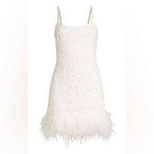 Feather Trimmed Lace MIDI Dress